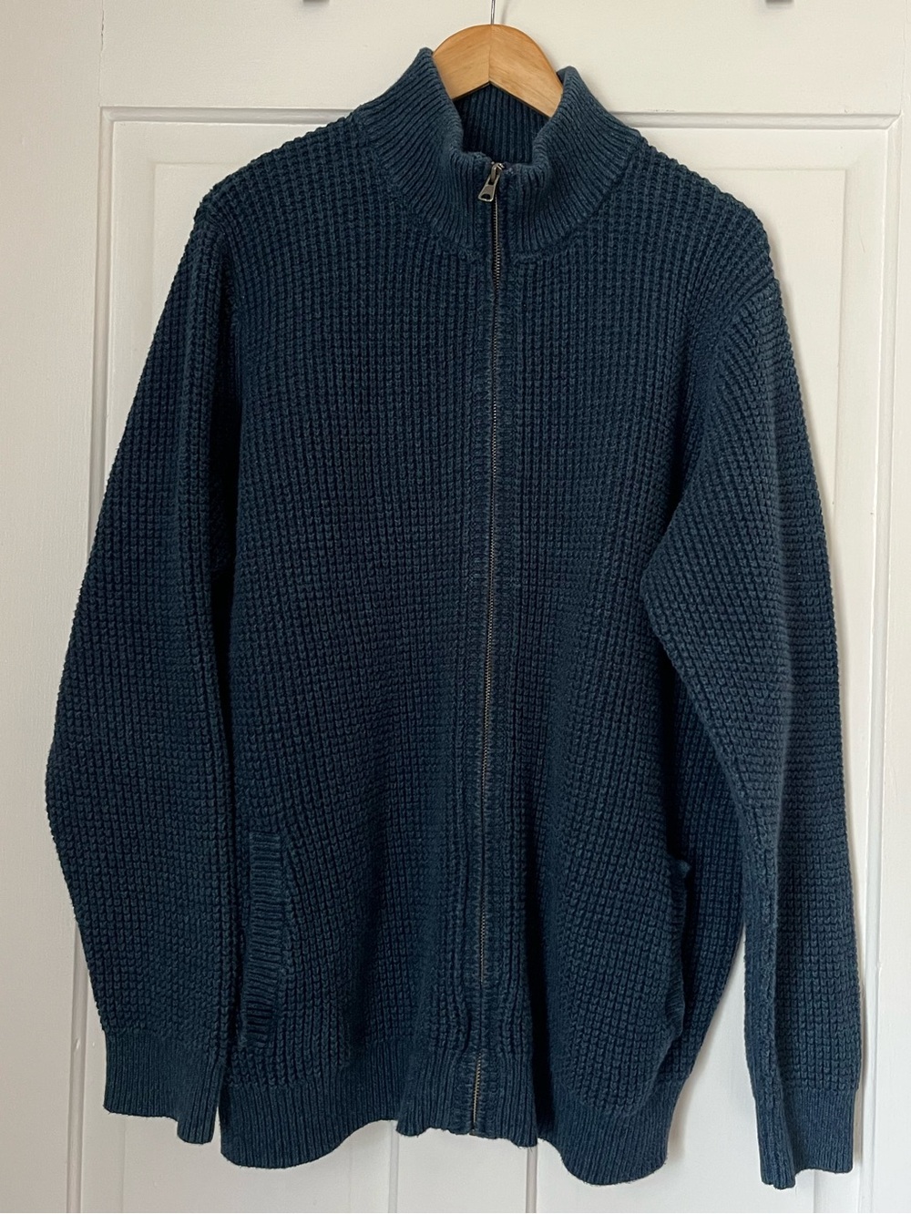 L.L. Bean Organic Cotton Zipper Chunky Knit Sweater - Dark Teal | XXL Tall